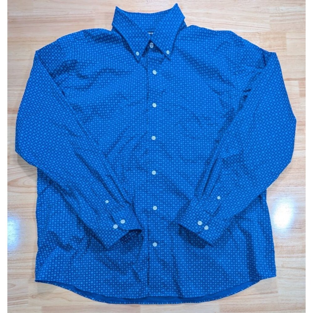 Lands End Shirt Mens XL 17-17.5 Traditional Fit Long Sleeve Geometric Blue Blend